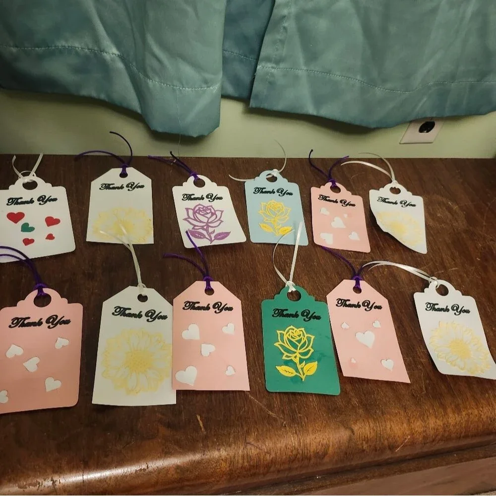 Hand Crafted  Floral  Colorful Gift Tags Thank You Cards Set of 12